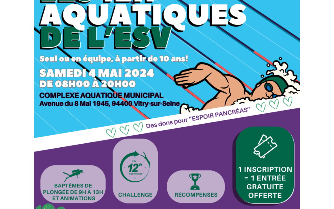 Les « 12h aquatiques » de l’Entente Sportive de Vitry au profit de l’Association Espoir Pancréas